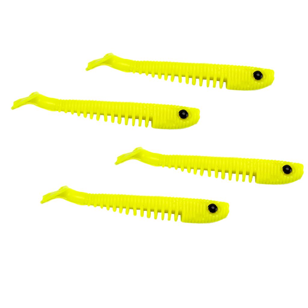 4pcs Soft Simulation Fishing Lures Artificial T Tail Bait Swimbaits Yellow