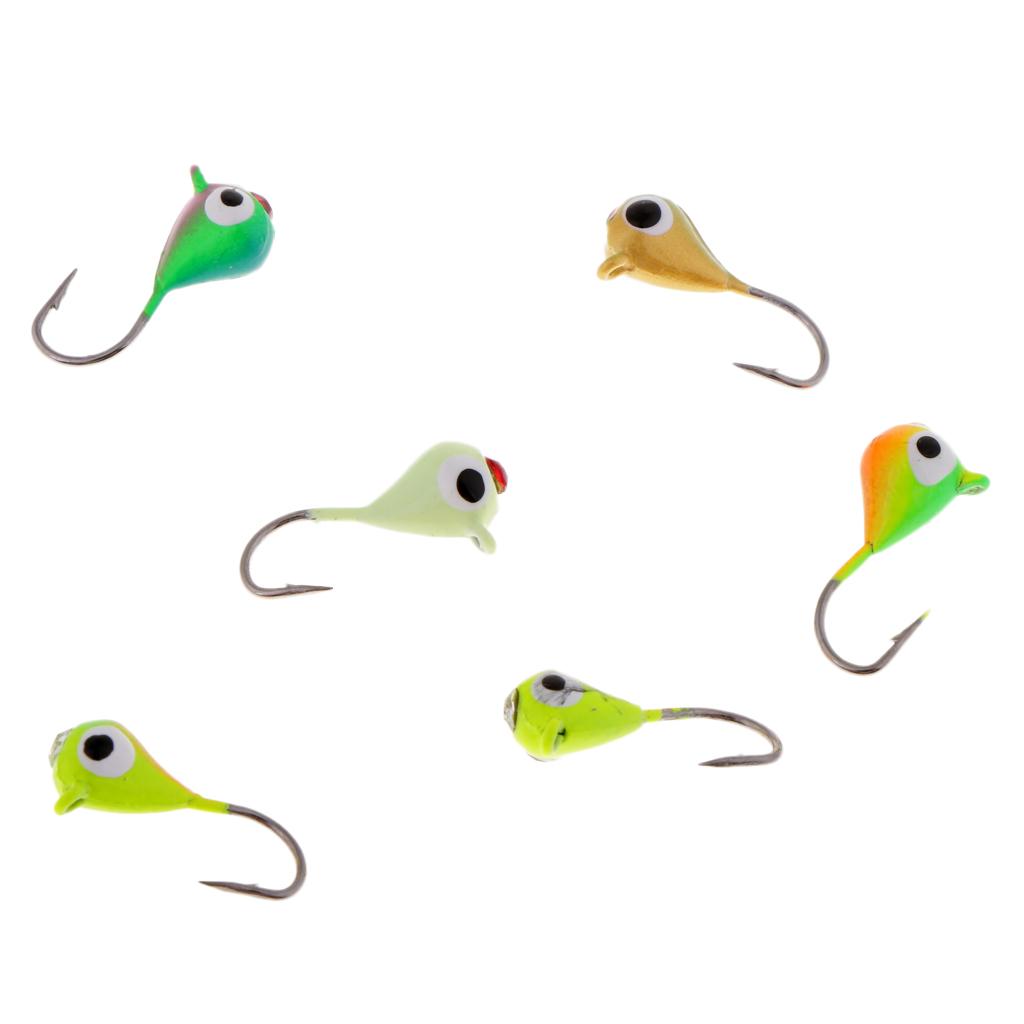 6pcs Ice Fishing Jigs Lure Lead Head Single Hook for Bass Walleye 15mm/1.1g