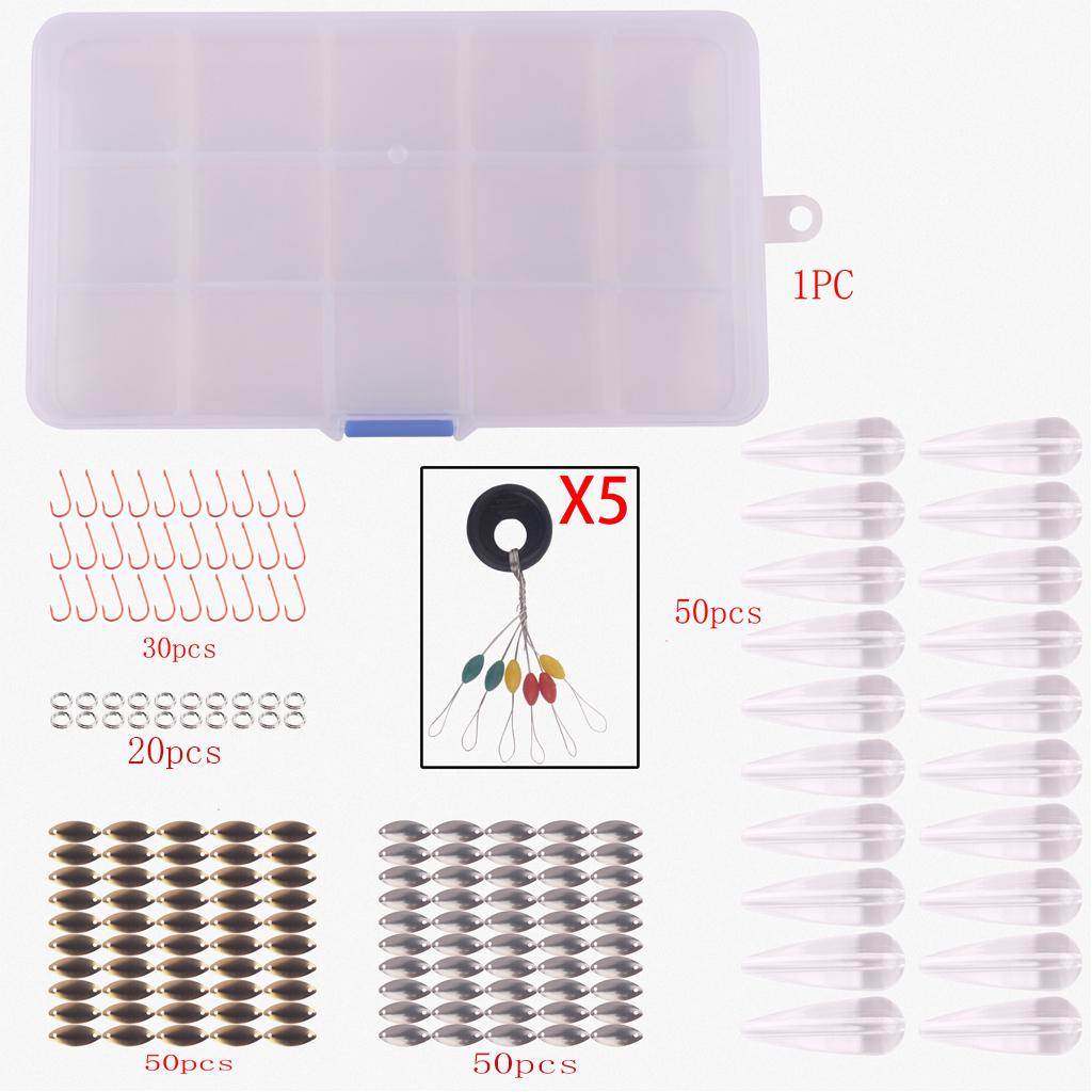 206pcs Fishing Accessories Tackle Box with Spoon Sbirolino Floats Hook Rings