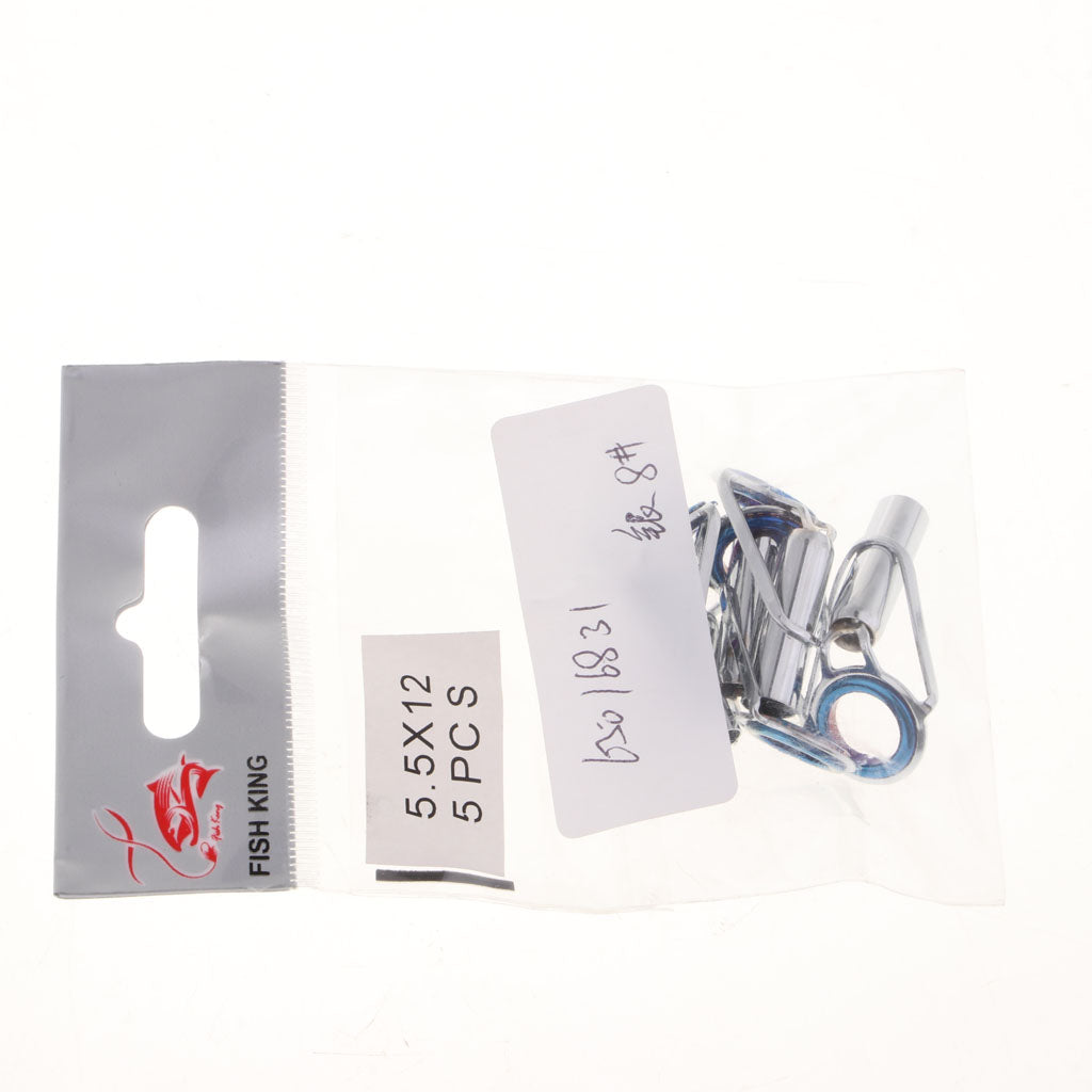 5pcs Fishing Rod Guides Tips Repair Kit Spinning Casting Rod Tip Ring Size 8