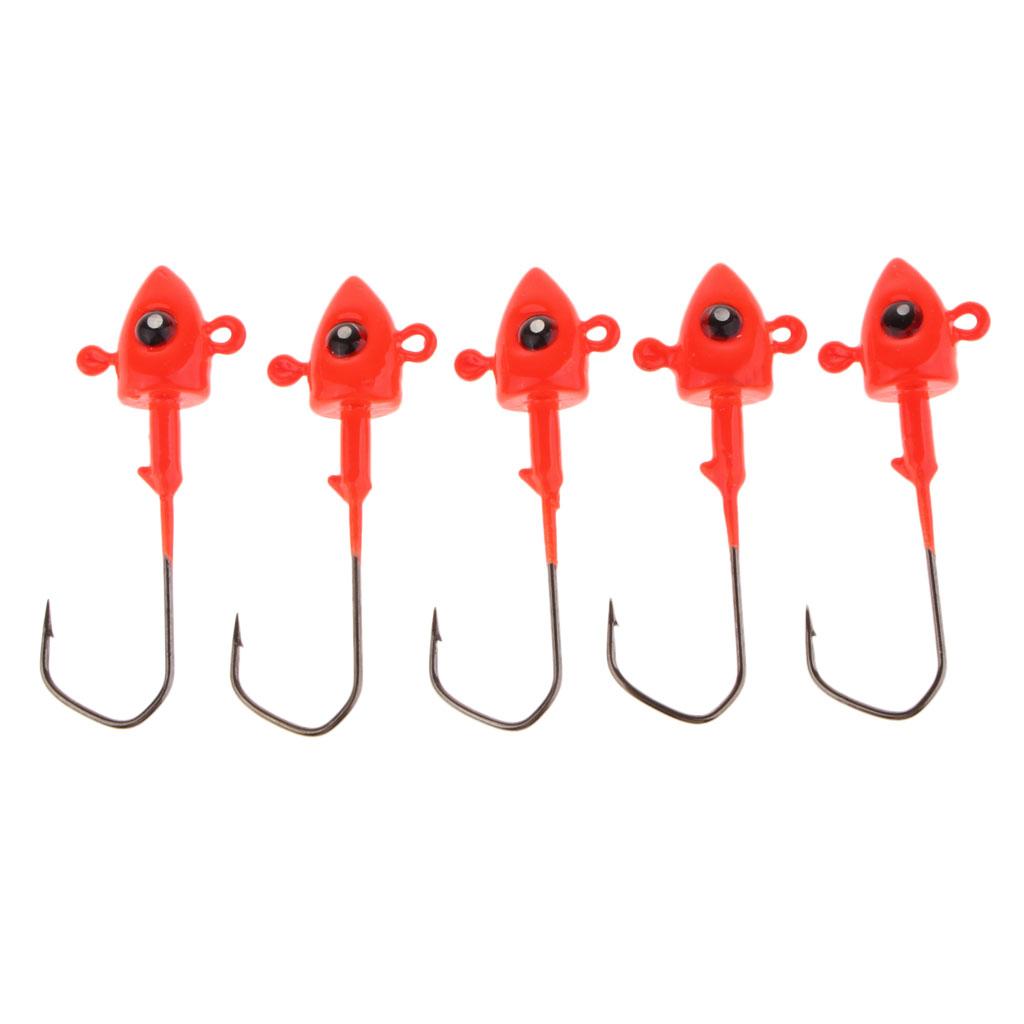 5pcs Fishing Jigs Lead Jig Head Hooks Saltwater Fishing Lures Baits Red 7g