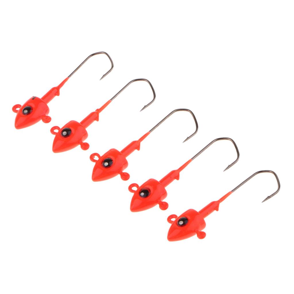 5pcs Fishing Jigs Lead Jig Head Hooks Saltwater Fishing Lures Baits Red 7g