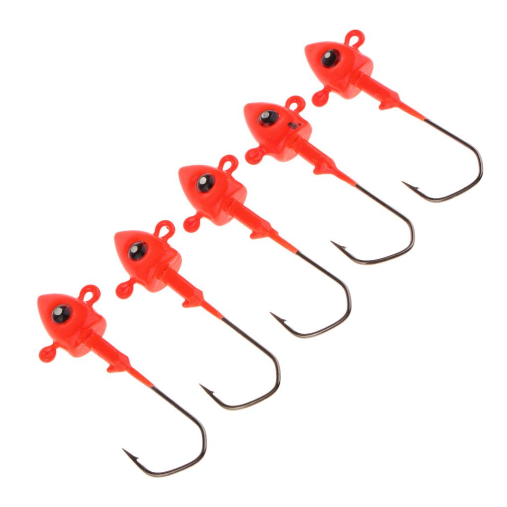 5pcs Fishing Jigs Lead Jig Head Hooks Saltwater Fishing Lures Baits Red 7g
