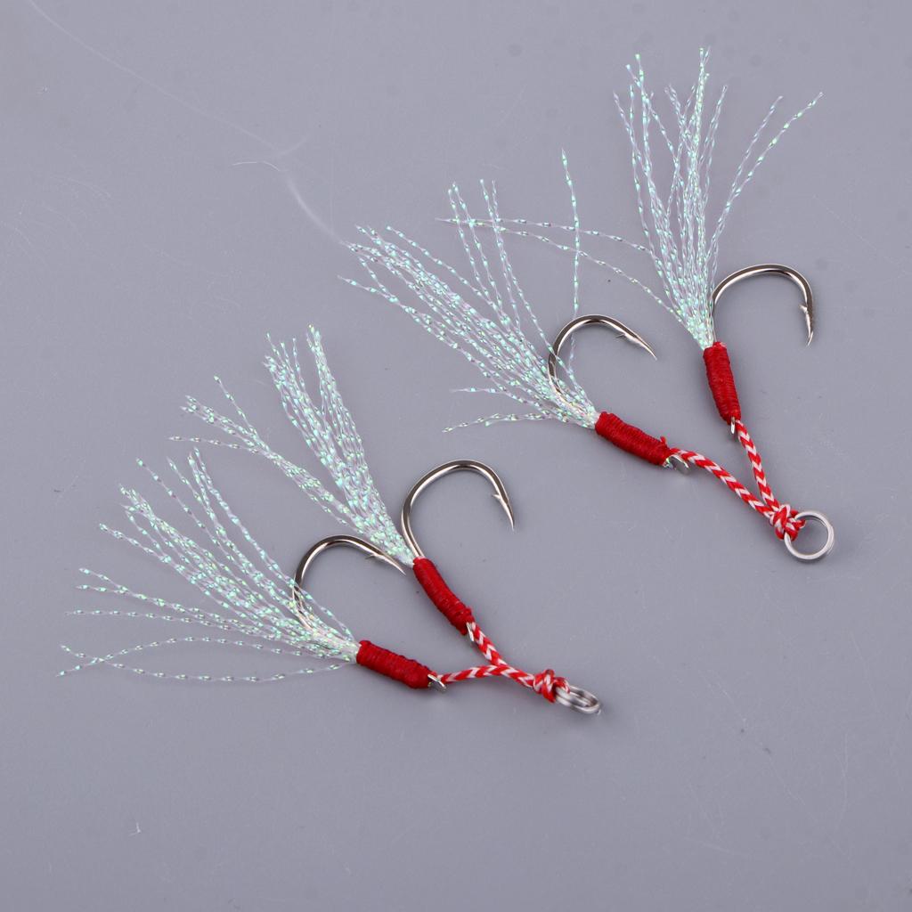2pcs Stainless Steel Assist Hooks Sea Fishing Jig Jigging Barbed Hooks 13