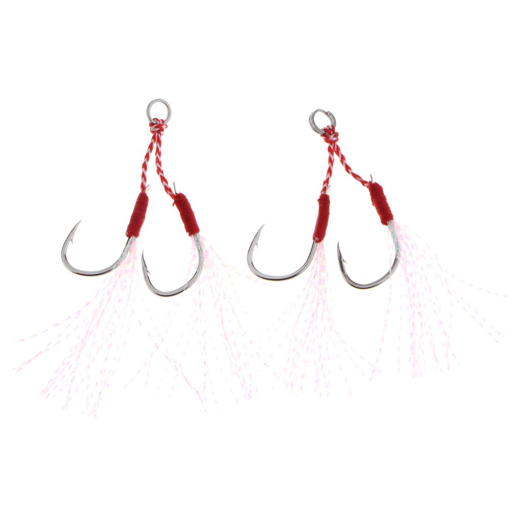 2pcs Stainless Steel Assist Hooks Sea Fishing Jig Jigging Barbed Hooks 14