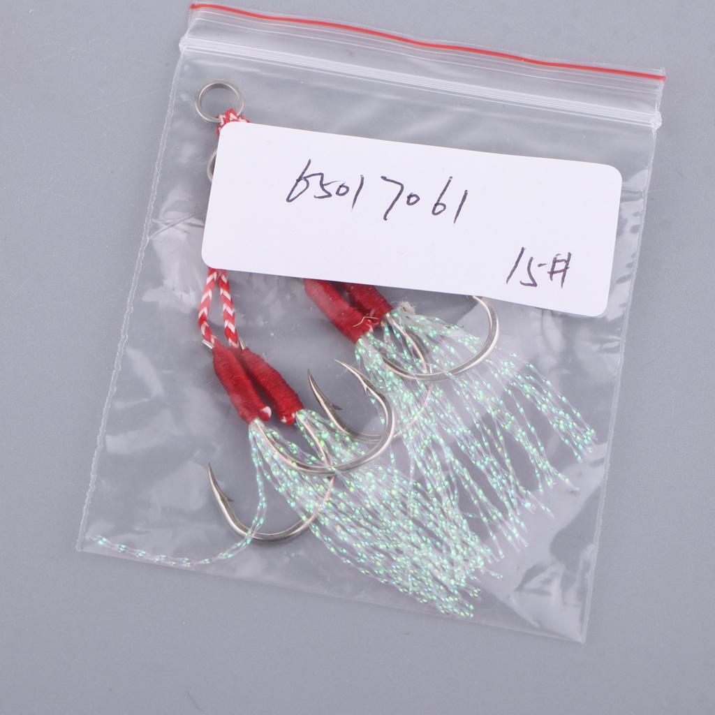 2pcs Stainless Steel Assist Hooks Sea Fishing Jig Jigging Barbed Hooks 15