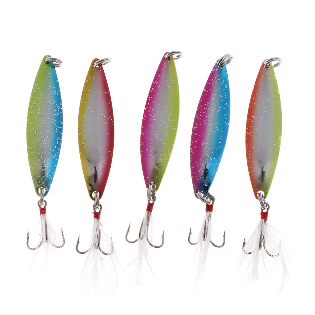 5pcs Spoon Hard Fishing Lure Treble Hook Salmon Bass Metal Fishing Baits 14g