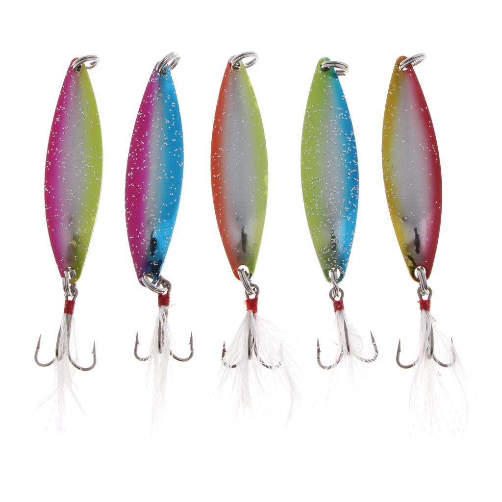 5pcs Spoon Hard Fishing Lure Treble Hook Salmon Bass Metal Fishing Baits 14g