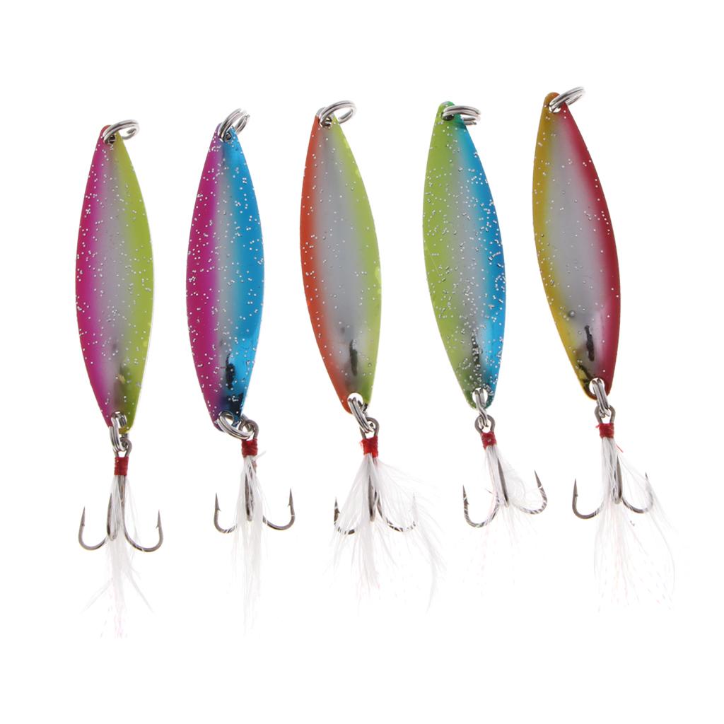 5pcs Spoon Hard Fishing Lure Treble Hook Salmon Bass Metal Fishing Baits 14g