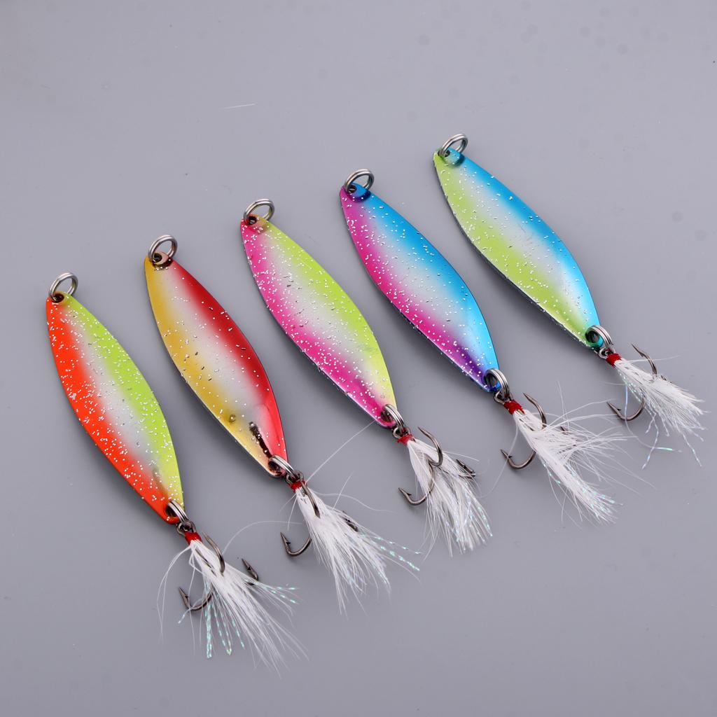 5pcs Spoon Hard Fishing Lure Treble Hook Salmon Bass Metal Fishing Baits 17g