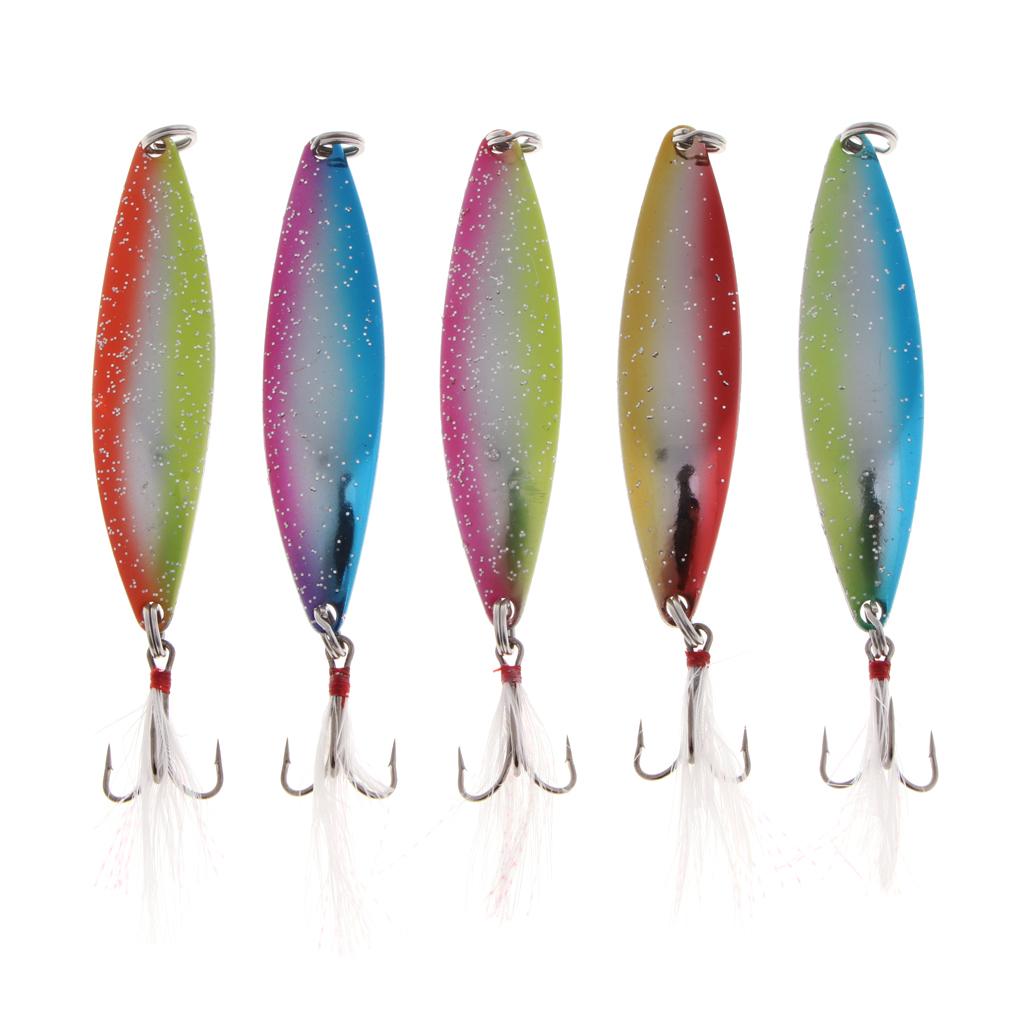 5pcs Spoon Hard Fishing Lure Treble Hook Salmon Bass Metal Fishing Baits 17g