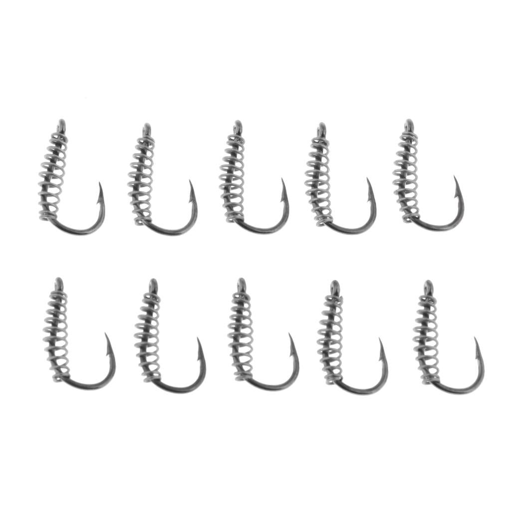 10pcs Spring Barbed Fishing Hooks with Hole Carp Jig Fishhook Hook Size 3
