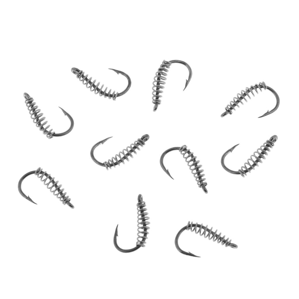 10pcs Spring Barbed Fishing Hooks with Hole Carp Jig Fishhook Hook Size 3