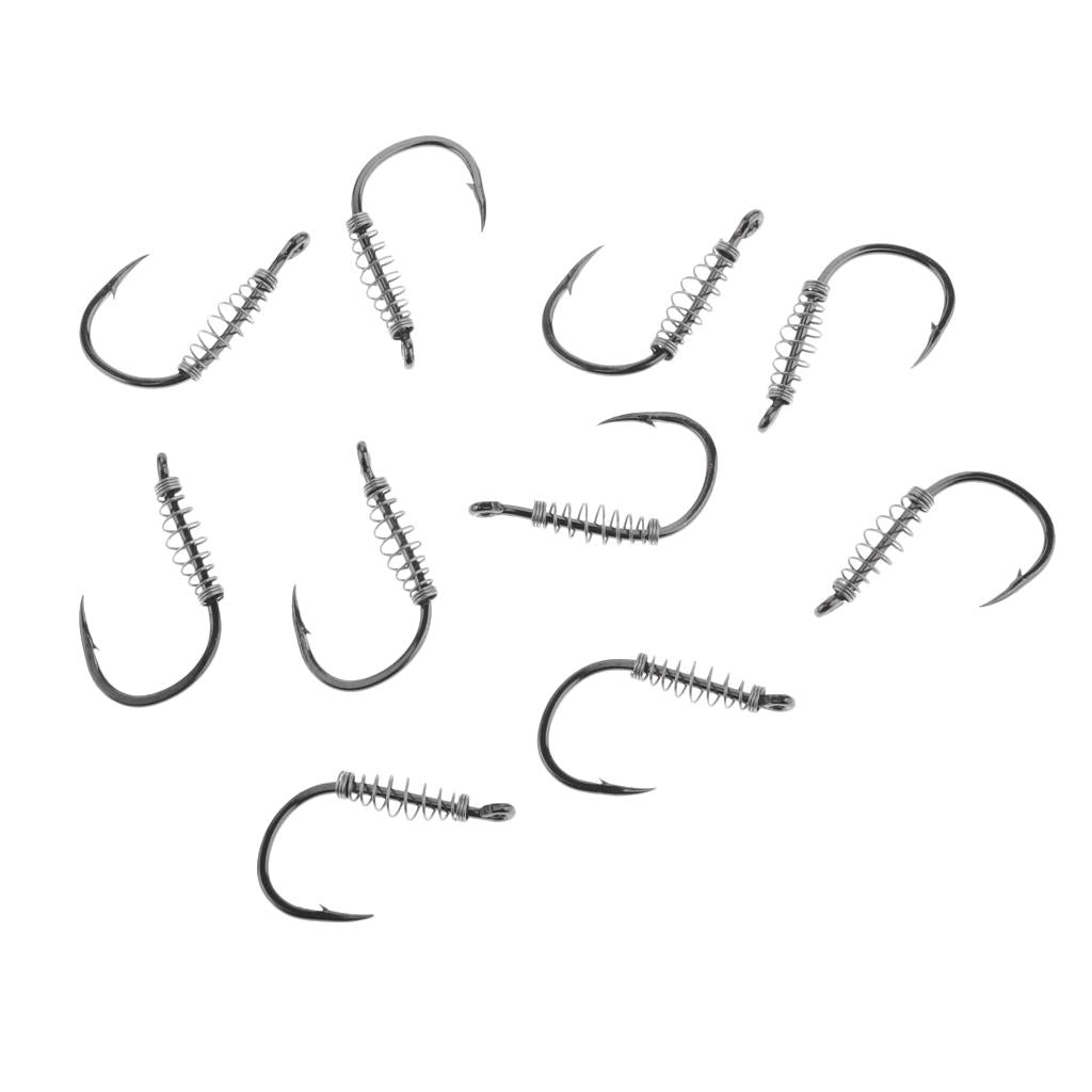 10pcs Spring Barbed Fishing Hooks with Hole Carp Jig Fishhook Hook Size 13