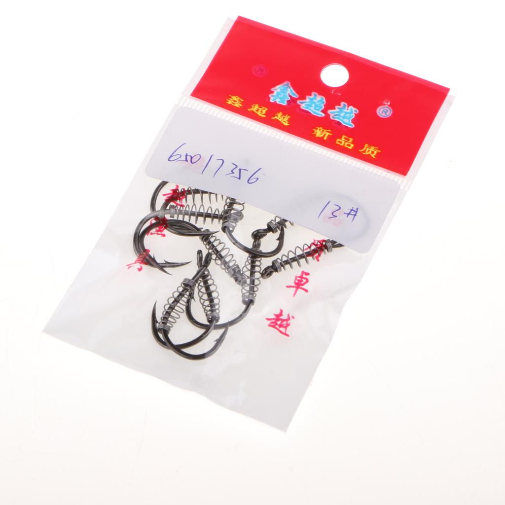 10pcs Spring Barbed Fishing Hooks with Hole Carp Jig Fishhook Hook Size 13