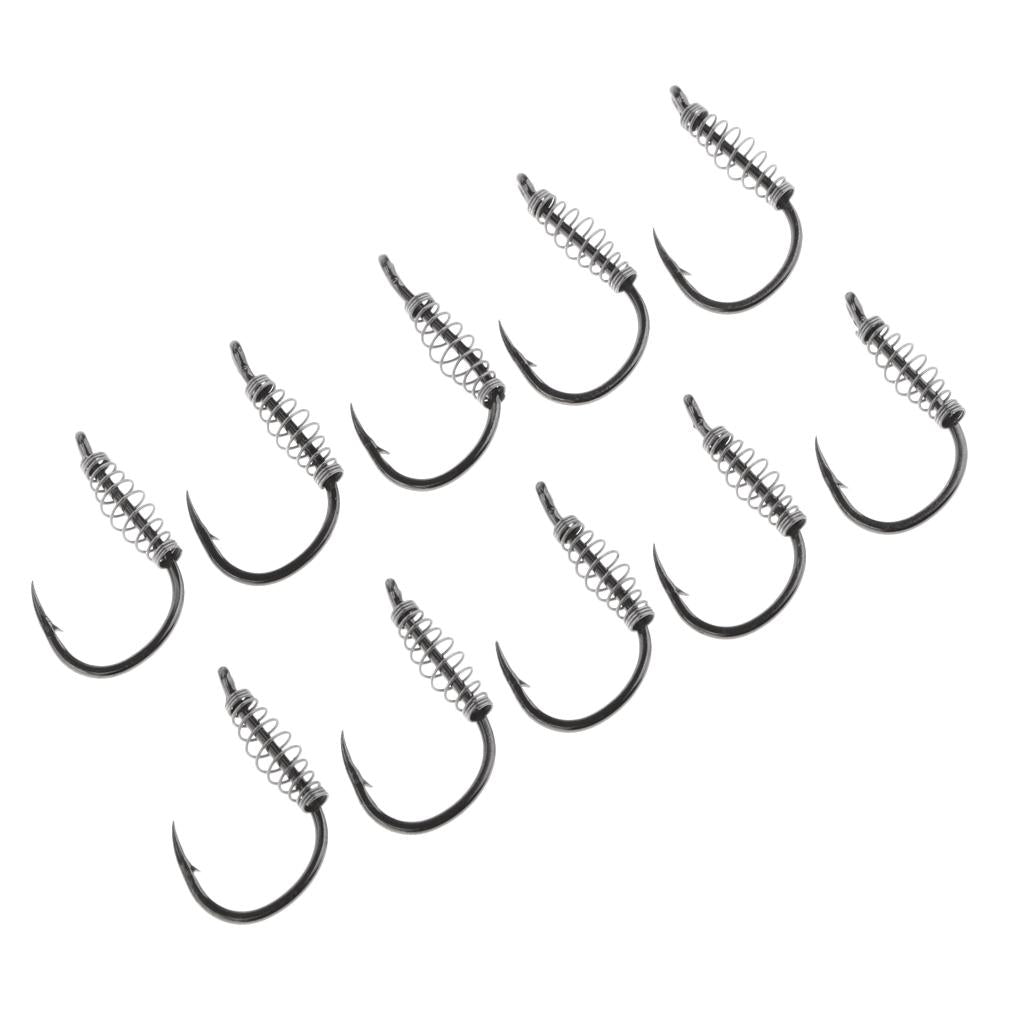 10pcs Spring Barbed Fishing Hooks with Hole Carp Jig Fishhook Hook Size 13