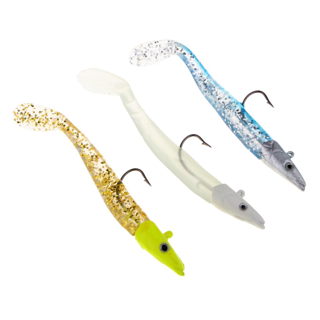 3D Eyes Fishing Lure Bait Soft Sequins Fish Decoy Hook Blue Luminous Gold