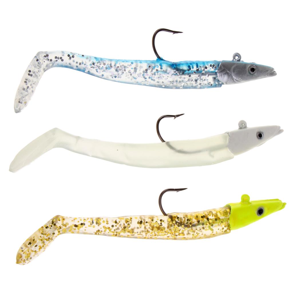 3D Eyes Fishing Lure Bait Soft Sequins Fish Decoy Hook Blue Luminous Gold