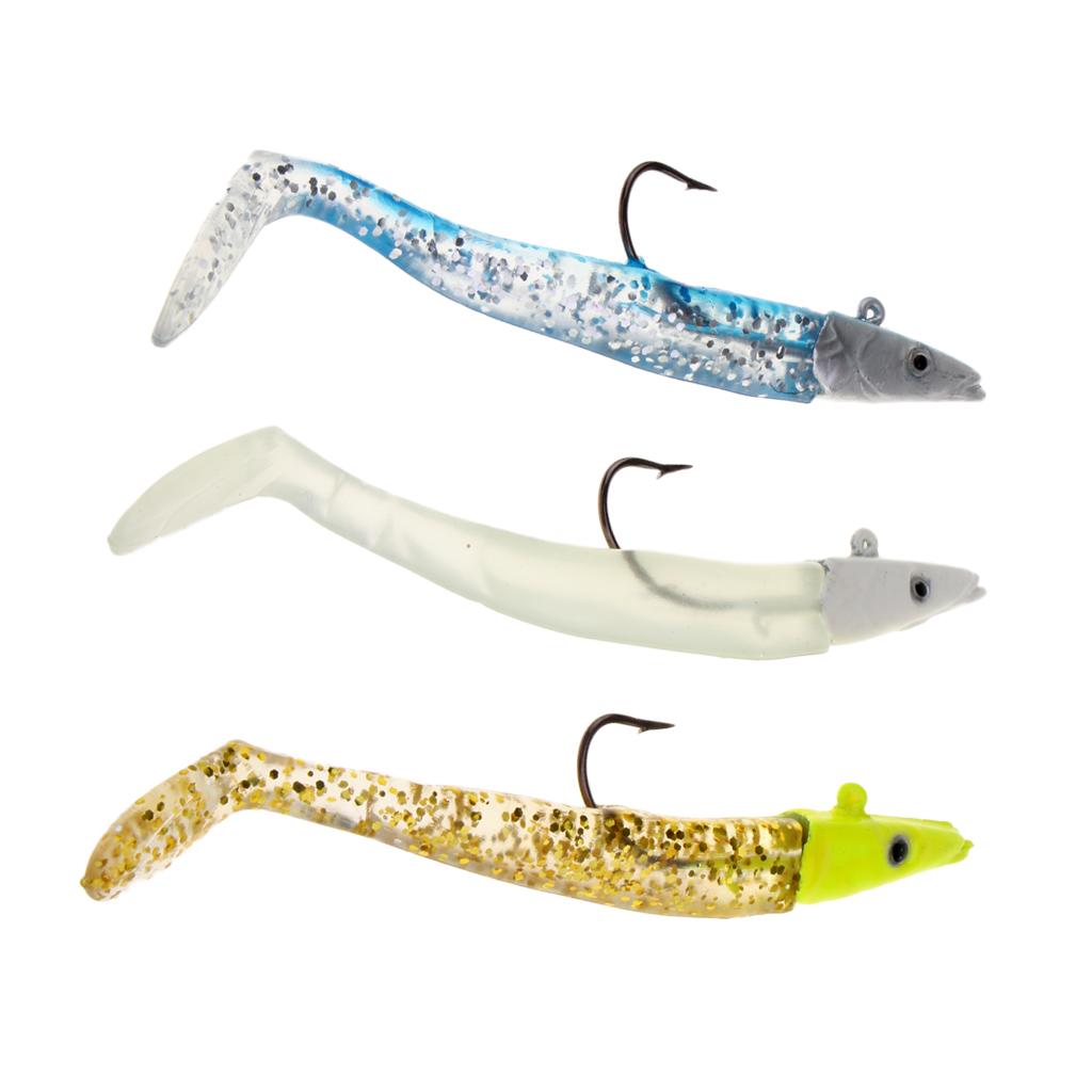 3D Eyes Fishing Lure Bait Soft Sequins Fish Decoy Hook Blue Luminous Gold
