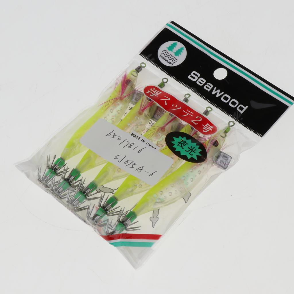 5pcs Luminous Squid Jigs Saltwater Fishing Lures Octopus Squid Hooks Yellow