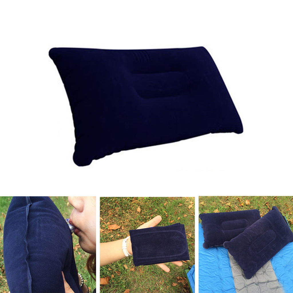 Inflatable Air Travel Pillow PVC Flocked Head Neck Rest Support Cushion Navy
