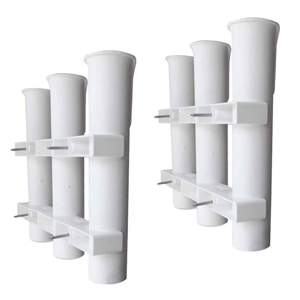 2 Pieces White 3 Pole/3 Rack Side Mount Deep Sea/Boat Fishing Rod Holder