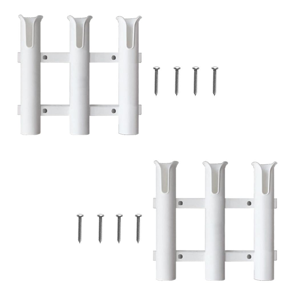 2 Pieces White 3 Pole/3 Rack Side Mount Deep Sea/Boat Fishing Rod Holder