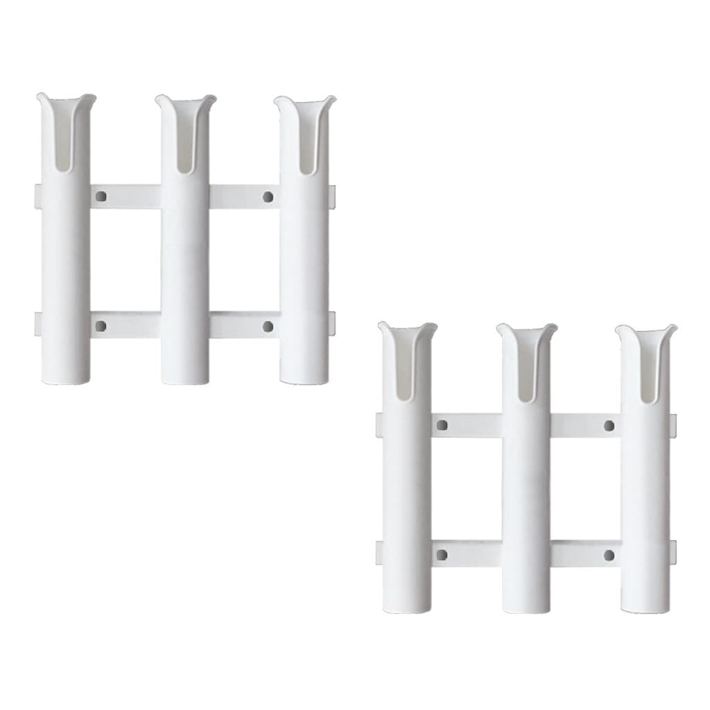 2 Pieces White 3 Pole/3 Rack Side Mount Deep Sea/Boat Fishing Rod Holder