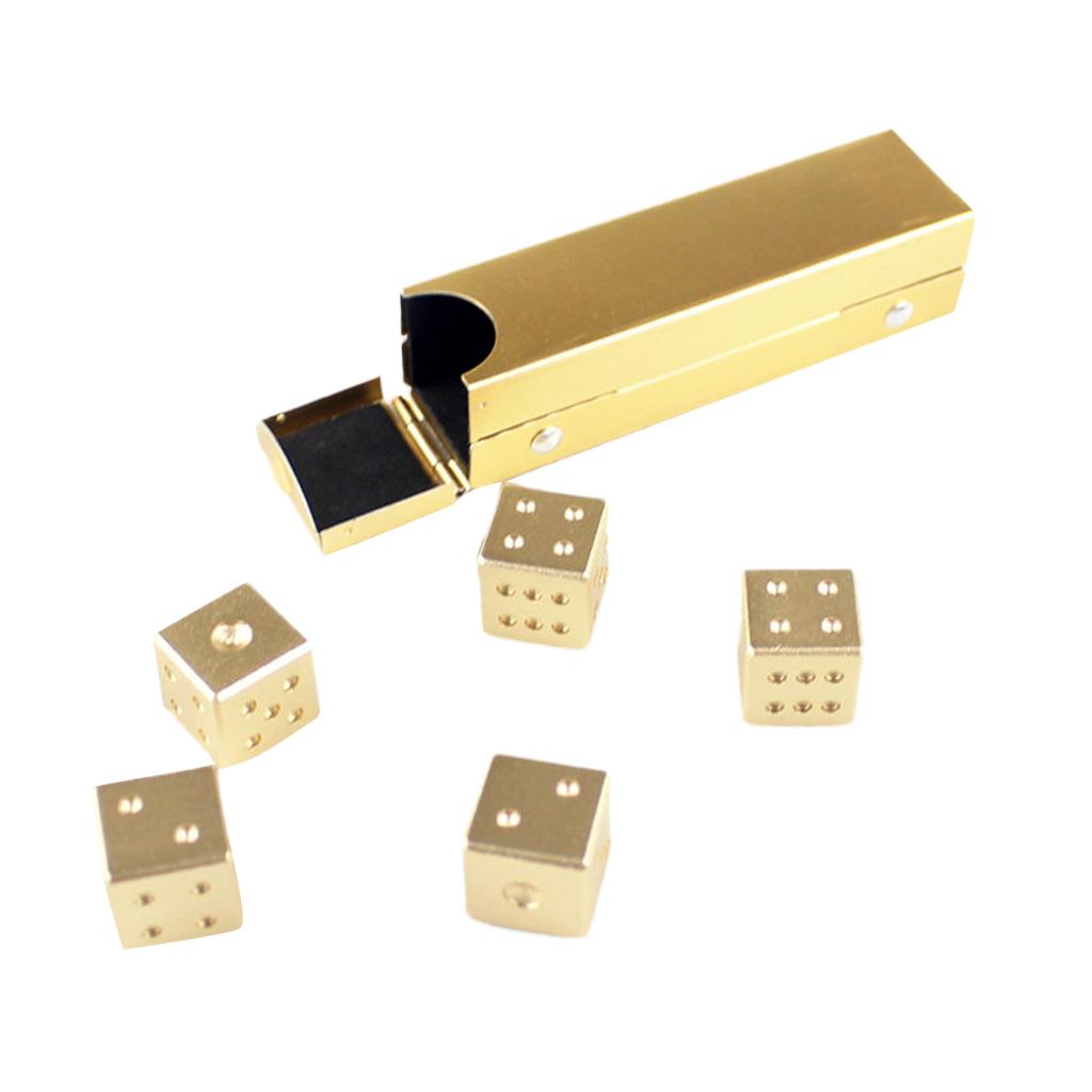 5 Pieces Aluminum Alloy 6 Sided Square Cube Spot Dice Straight Corner Gold