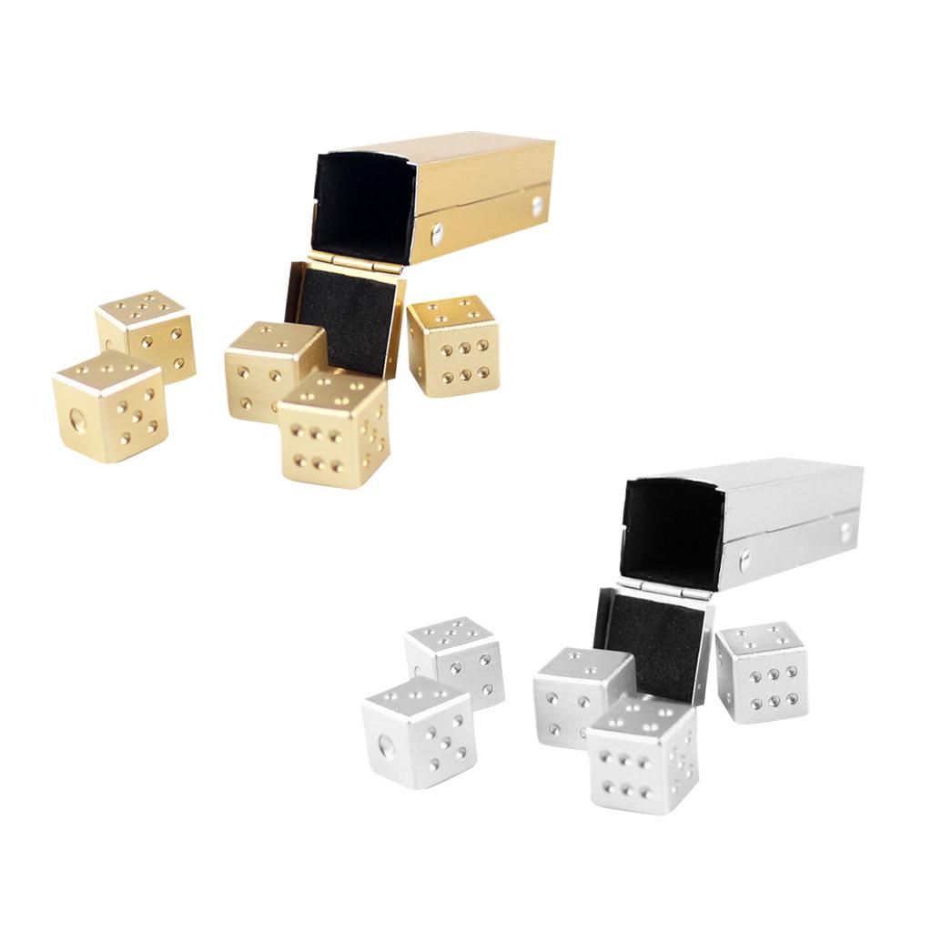 5 Pieces Aluminum Alloy 6 Sided Square Cube Spot Dice Straight Corner Gold