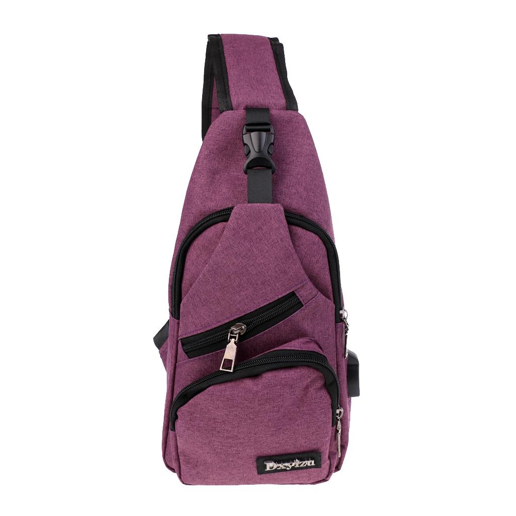 Sport Sling Shoulder Cross Body Chest Pack Bag with USB Charging Port Purple