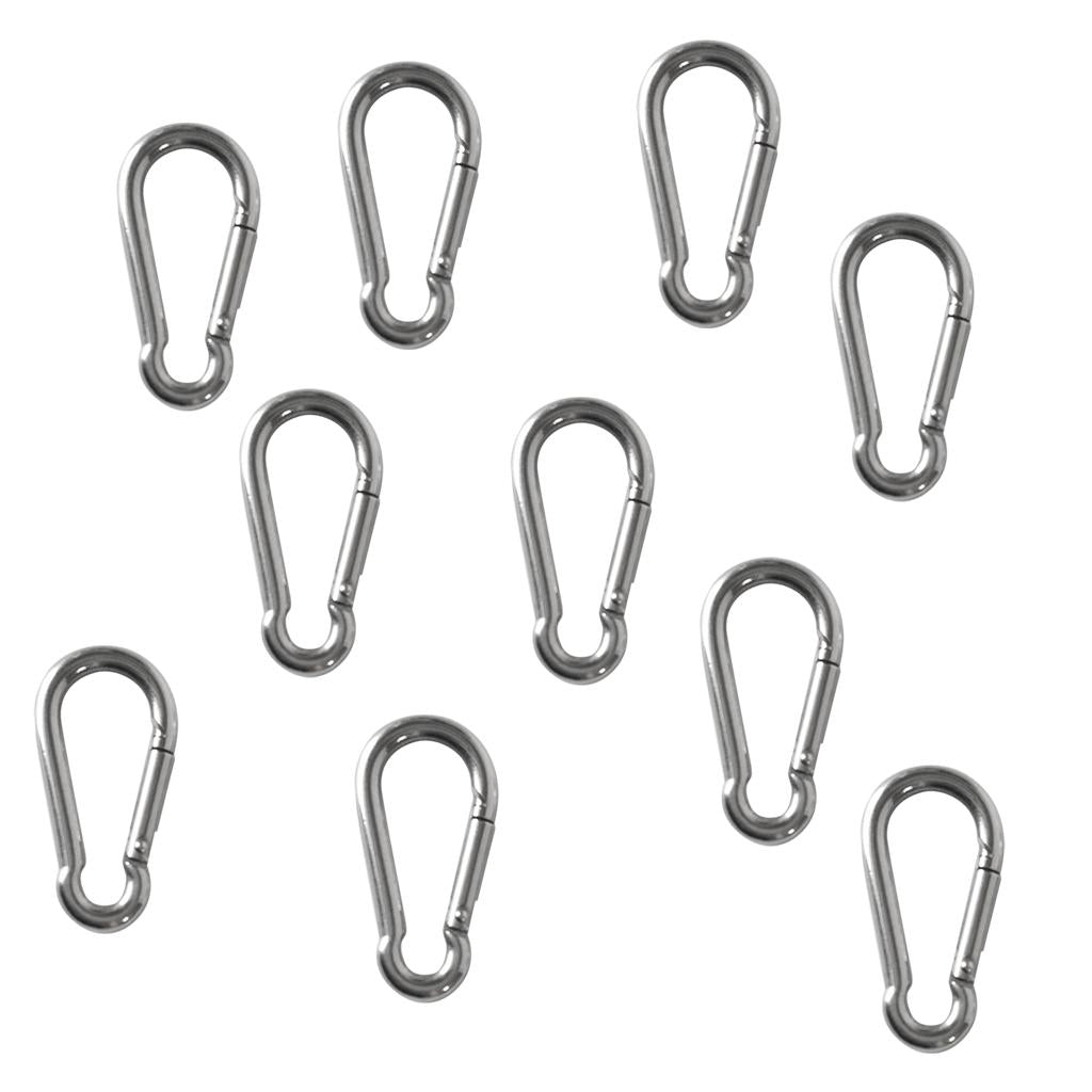 10 Piece Stainless Steel Carabiner Clip Snap Spring Fast Hook Buckle M4*40mm