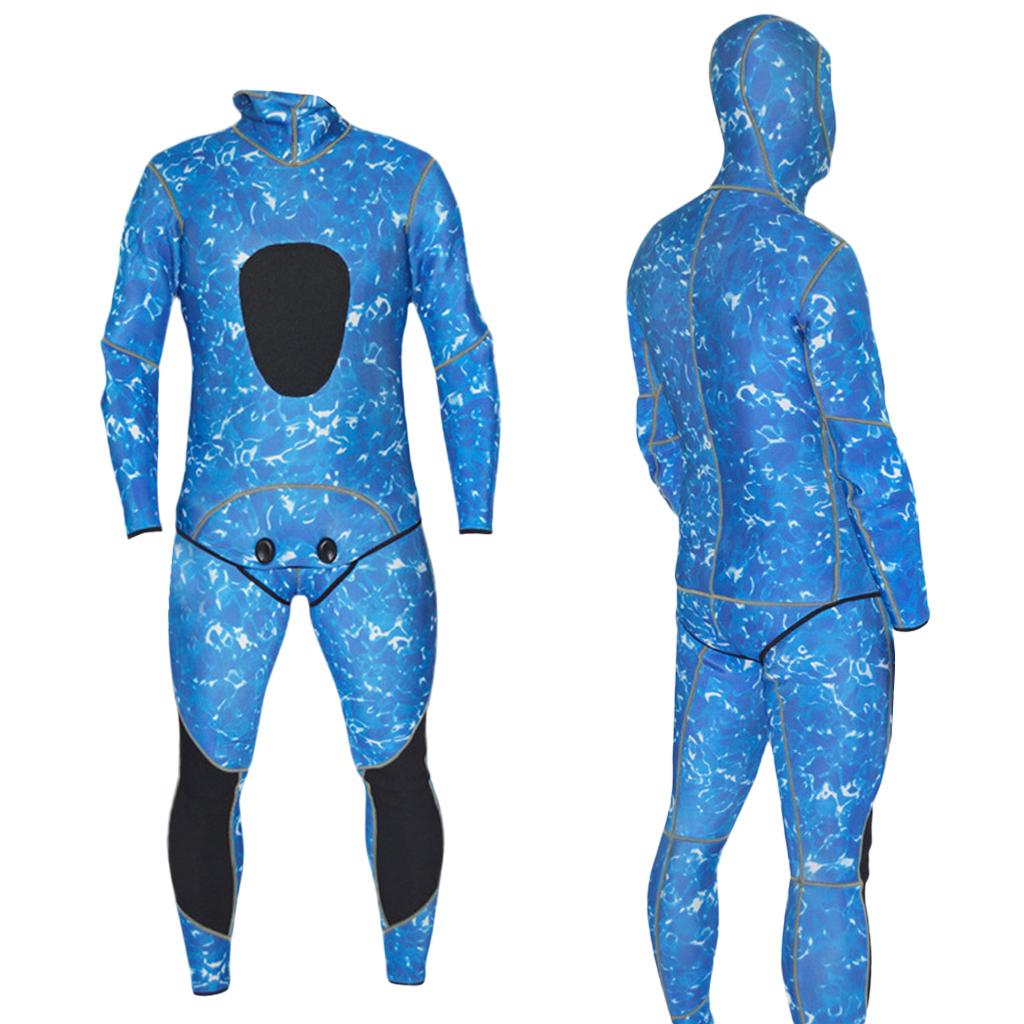 Mens Camo Full Body 2-Piece Set 3mm Neoprene Diving Wetsuit XXL Blue Camo