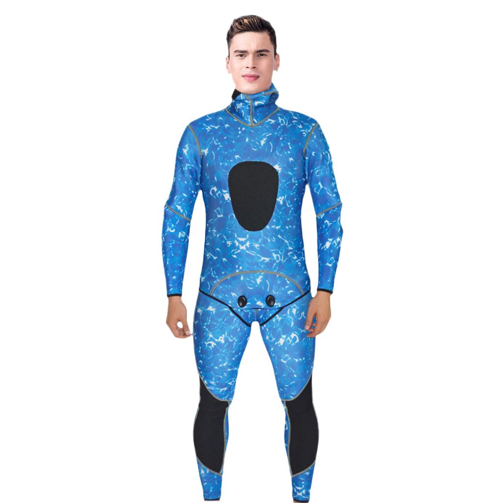 Mens Camo Full Body 2-Piece Set 3mm Neoprene Diving Wetsuit XXL Blue Camo