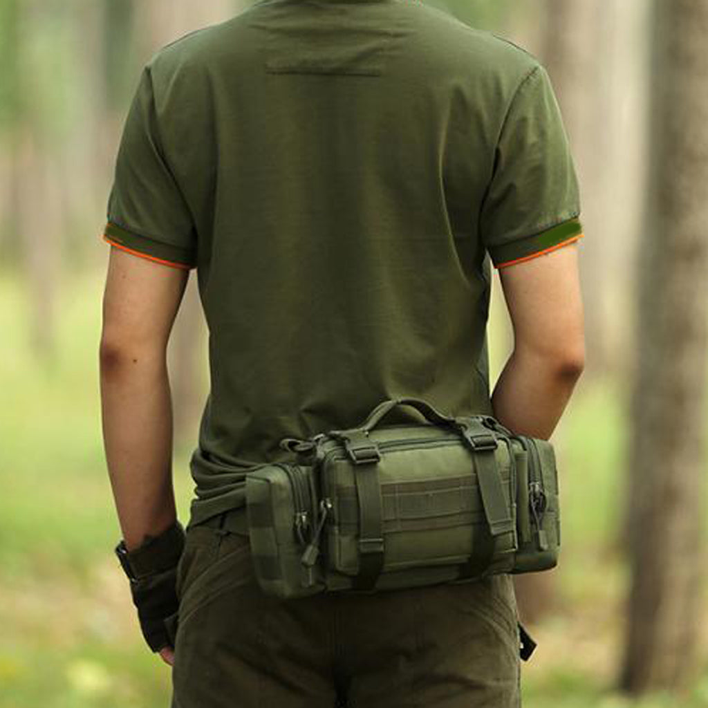 Waterproof Molle Bumbag Waist Pack Outdoor Belt Shoulder Bag Army Green