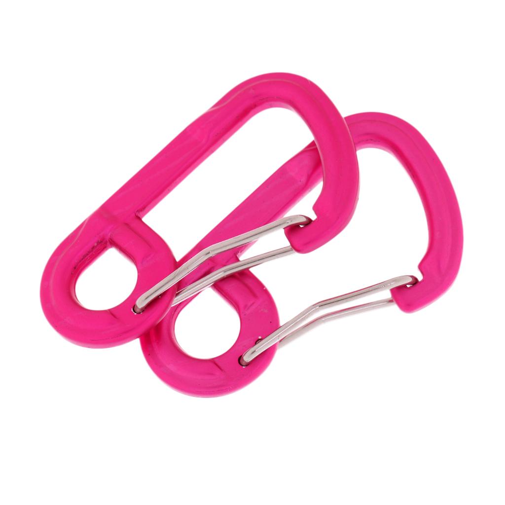 2 Pieces Climbing D-shape Carabiner Buckle Snap Clip Hook Keyring Hot Pink