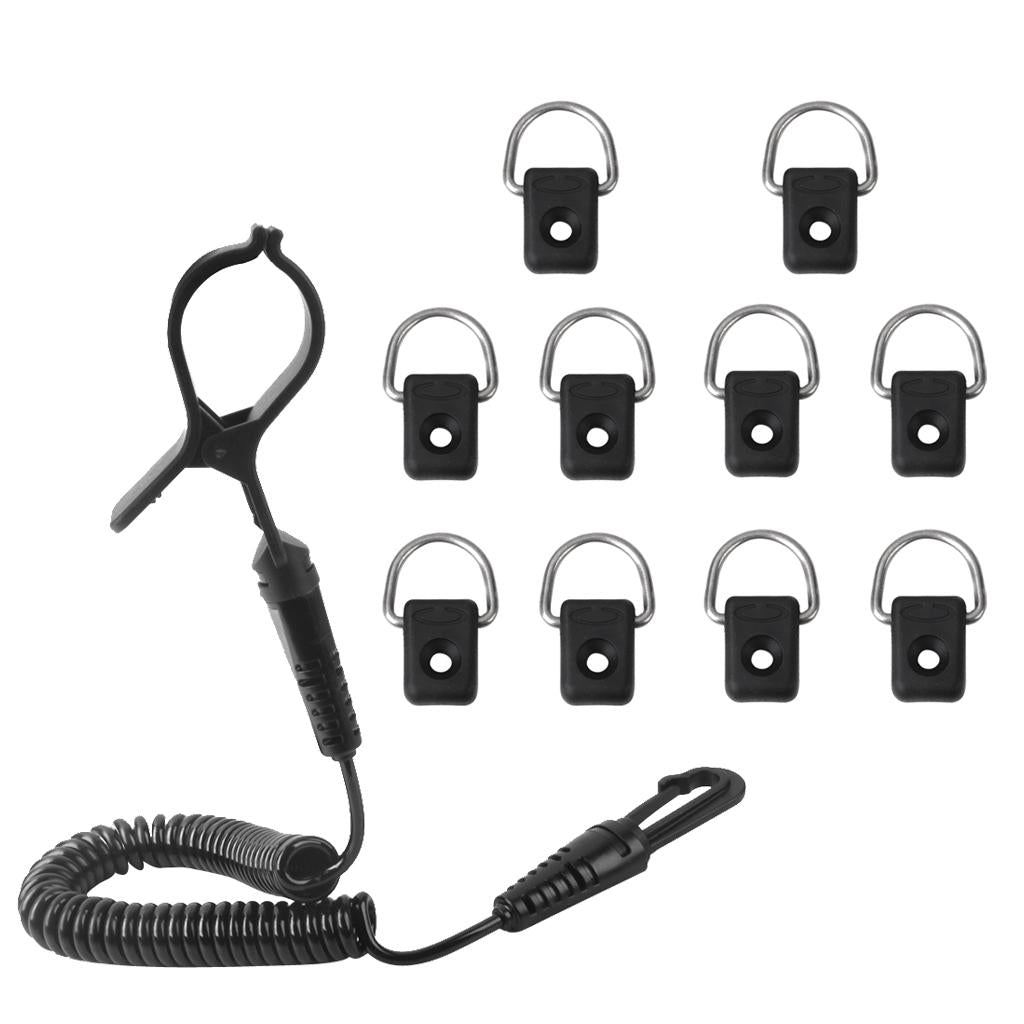 Elastic Kayak Canoe Paddle Leash + 10 Kayak D Ring Deck Fitting Accessories