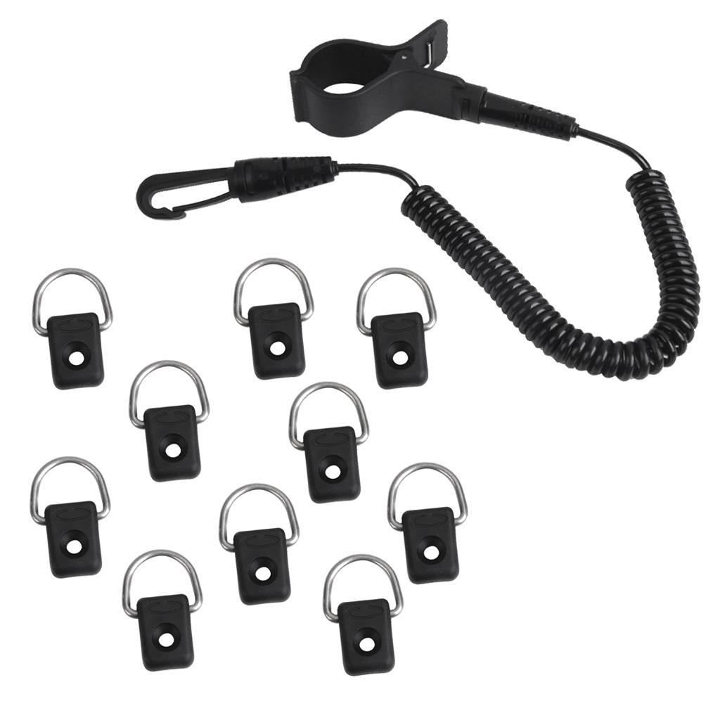 Elastic Kayak Canoe Paddle Leash + 10 Kayak D Ring Deck Fitting Accessories