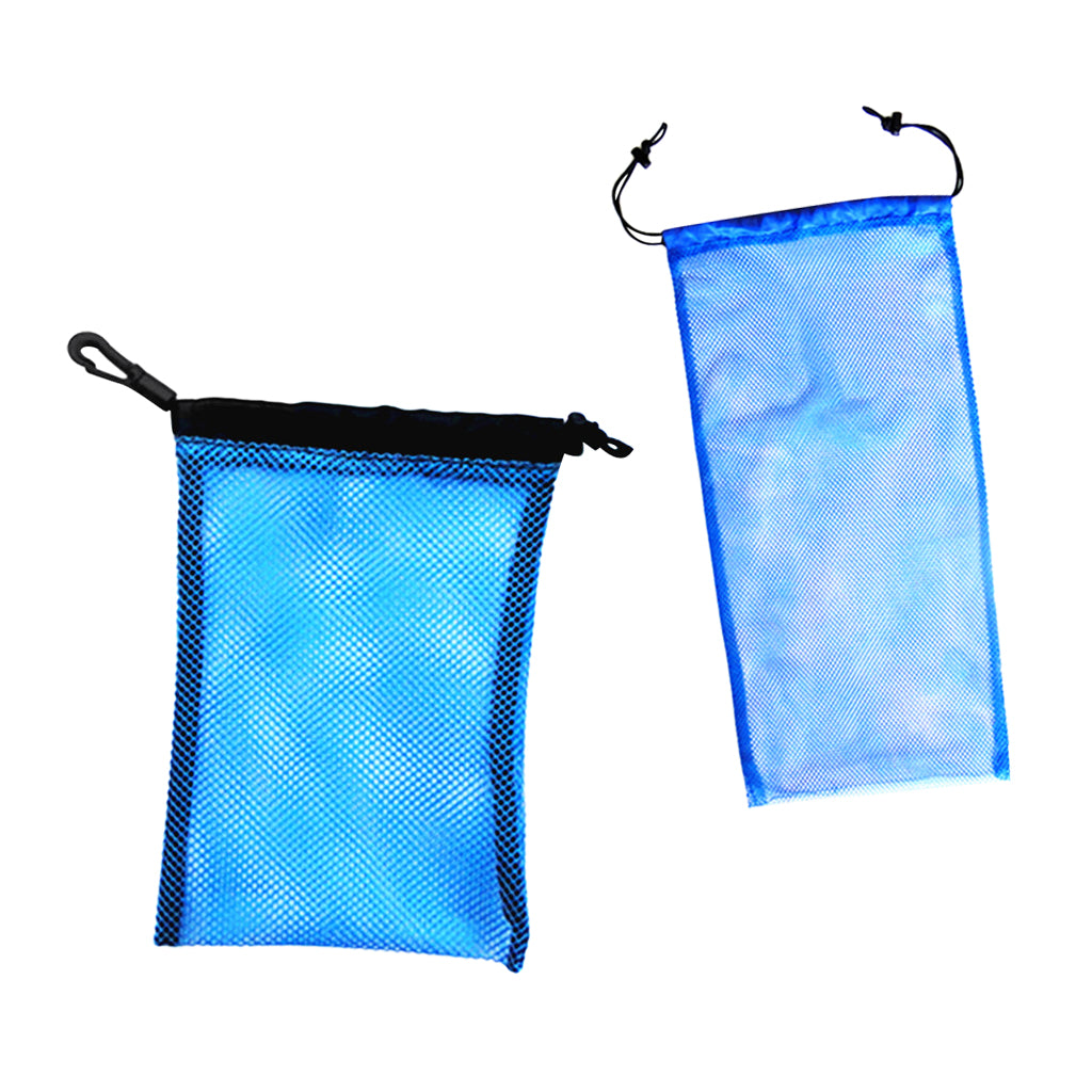 2 Pieces Snorkel Scuba Dive Swim Mask Flippers Storage Mesh Bag Blue
