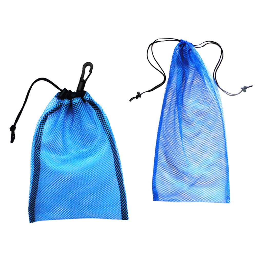 2 Pieces Snorkel Scuba Dive Swim Mask Flippers Storage Mesh Bag Blue
