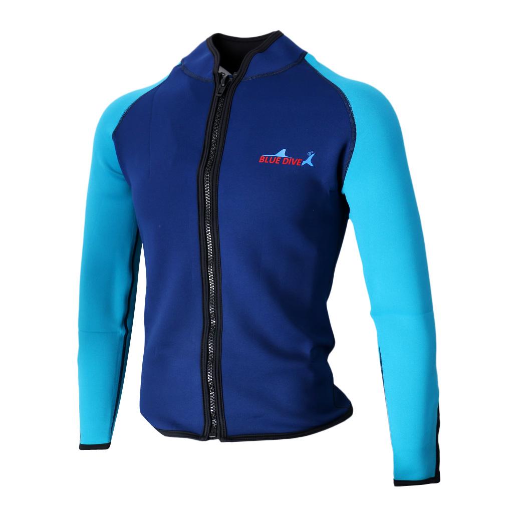 2mm Men Neoprene Scuba Diving Jacket Top Swimwear Wetsuits Navy Blue XL