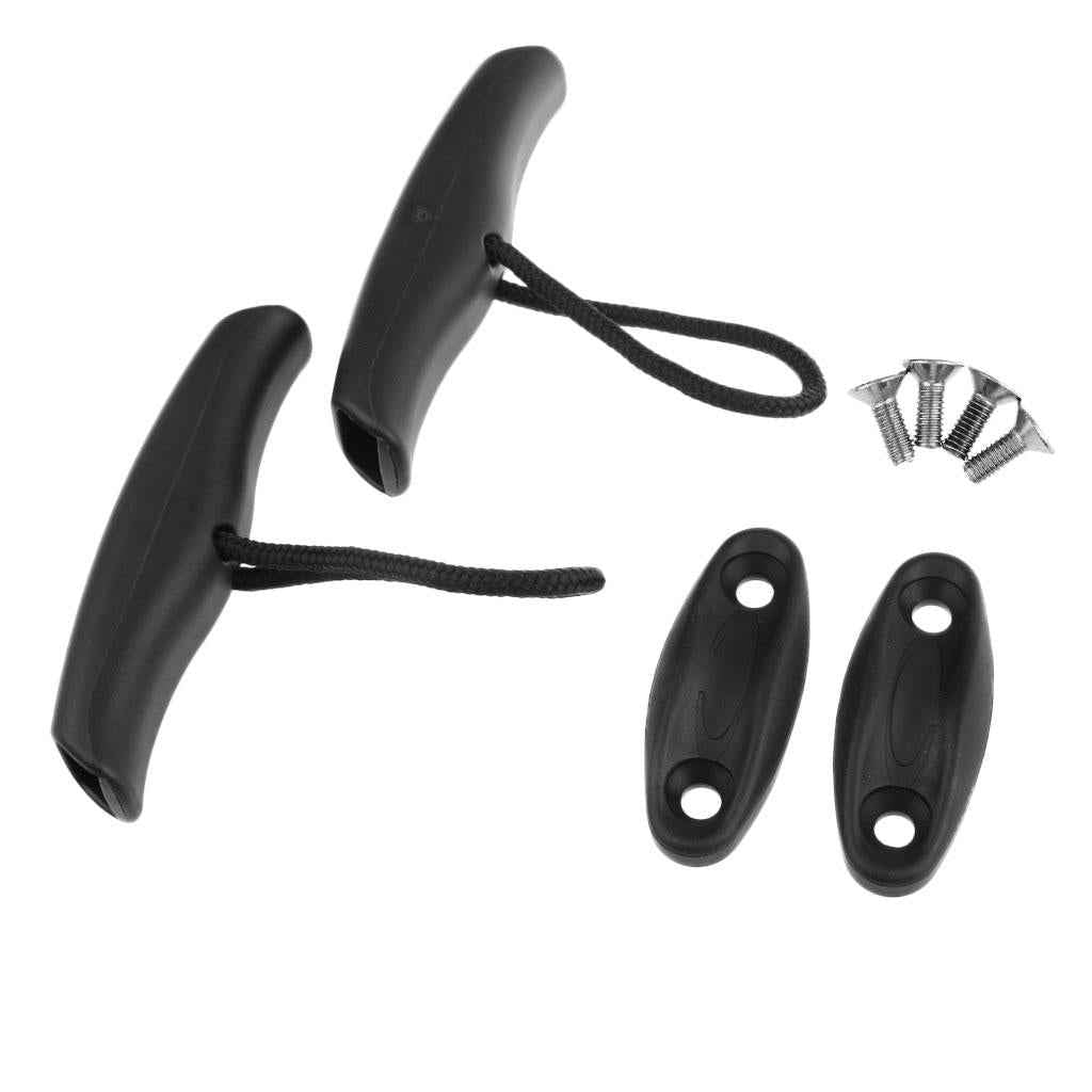 2 Pieces Canoe Kayak Boat Toggle Carry Handle Grip Replacement Cord Rope Accessories with Cord Rope & Screws for Easy Carrying - Black
