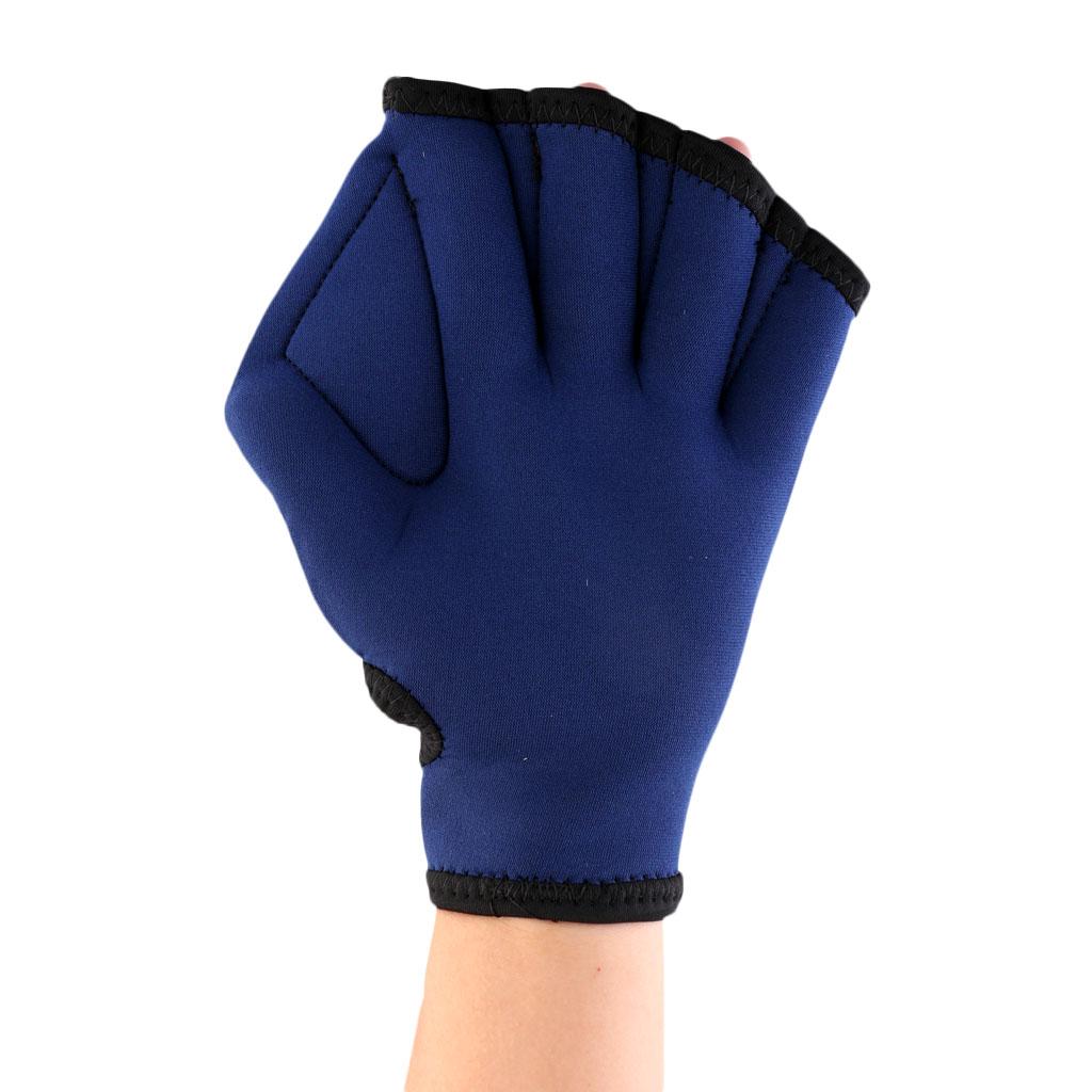 Swimming Diving Training Exercise Hand Paddle Webbed Gloves Neoprene Navy