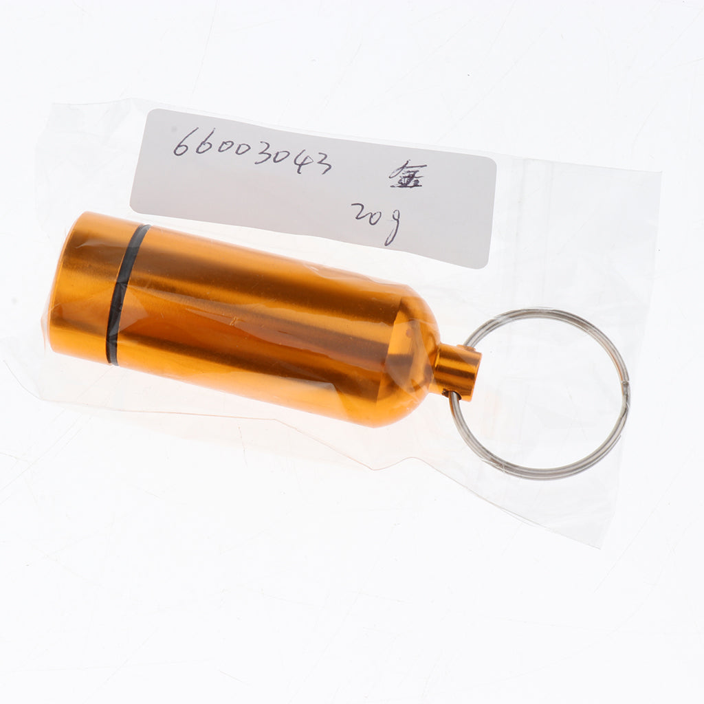 Waterproof Aluminum Pill Box Case Bottle Holder Keychain Container Gold
