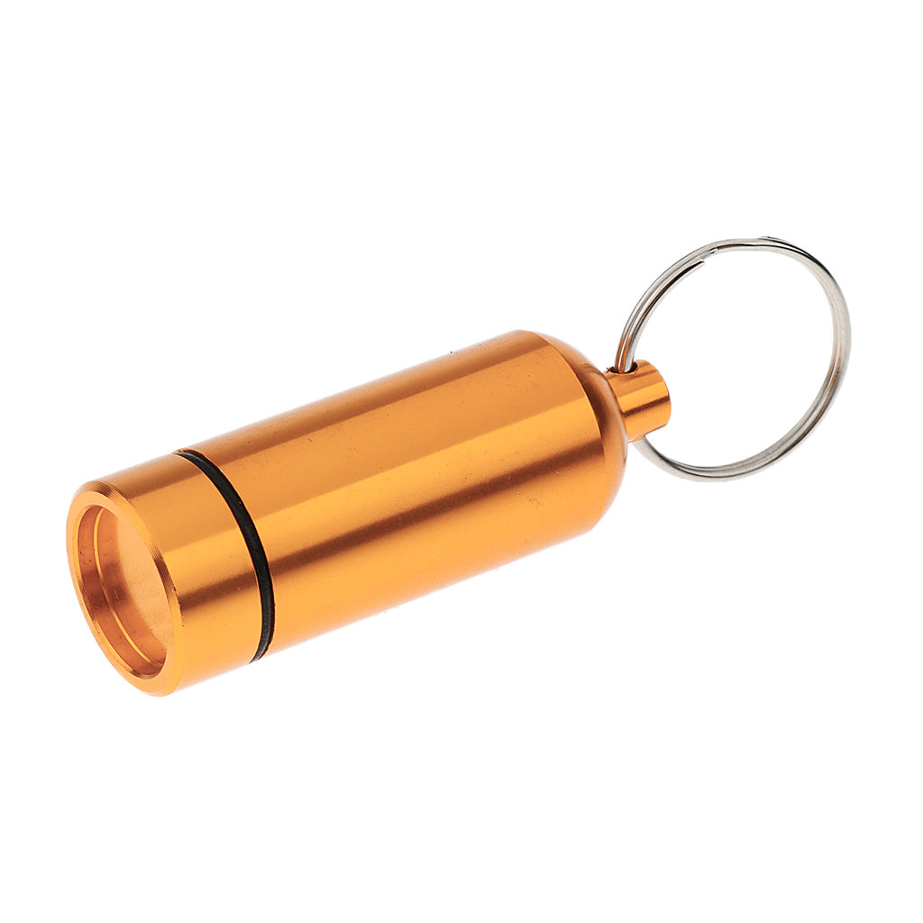 Waterproof Aluminum Pill Box Case Bottle Holder Keychain Container Gold