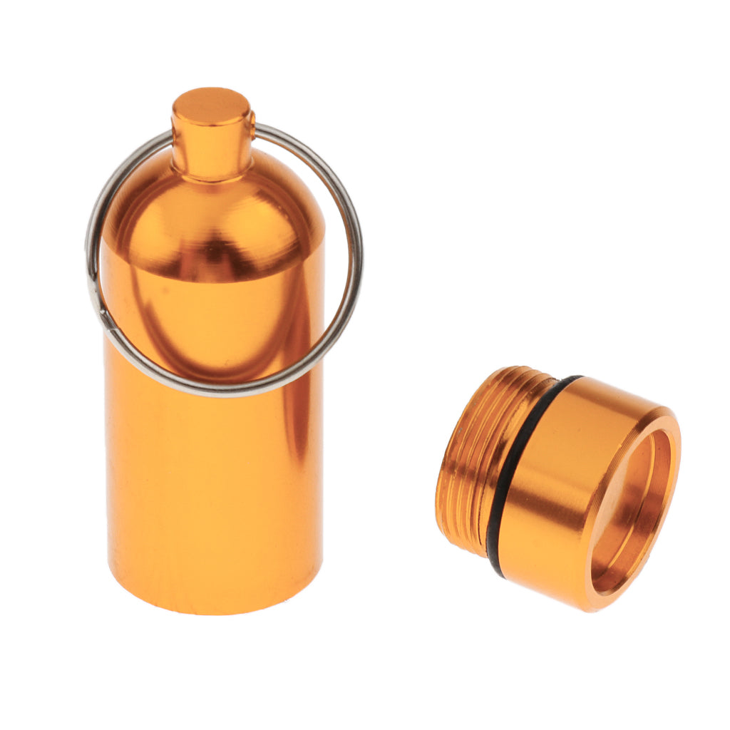 Waterproof Aluminum Pill Box Case Bottle Holder Keychain Container Gold