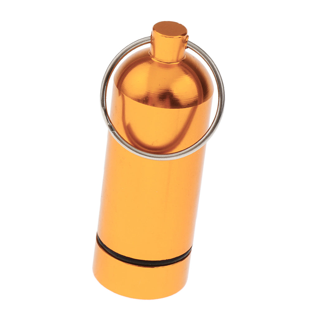 Waterproof Aluminum Pill Box Case Bottle Holder Keychain Container Gold