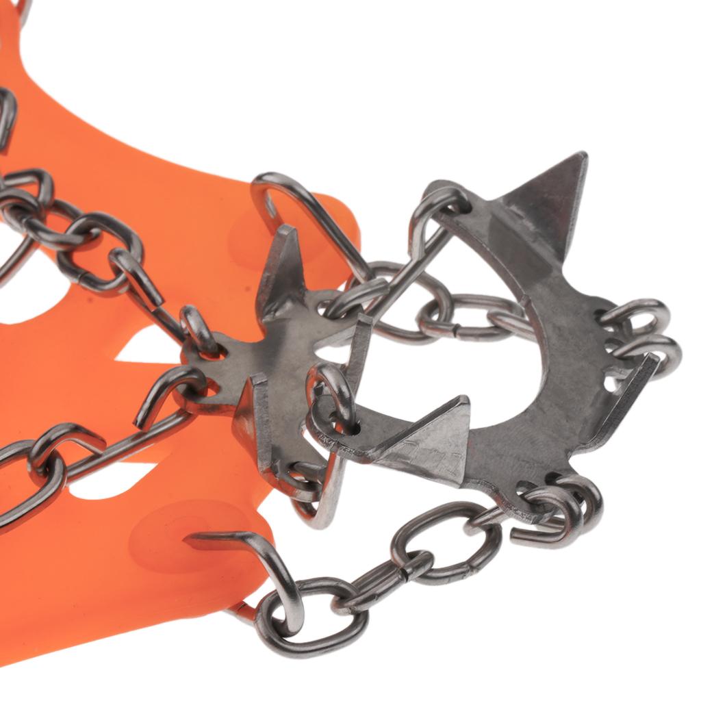 1 Pair Traction Cleats Ski Snow Ice Grip Spike Crampons 18 Teeth Orange L