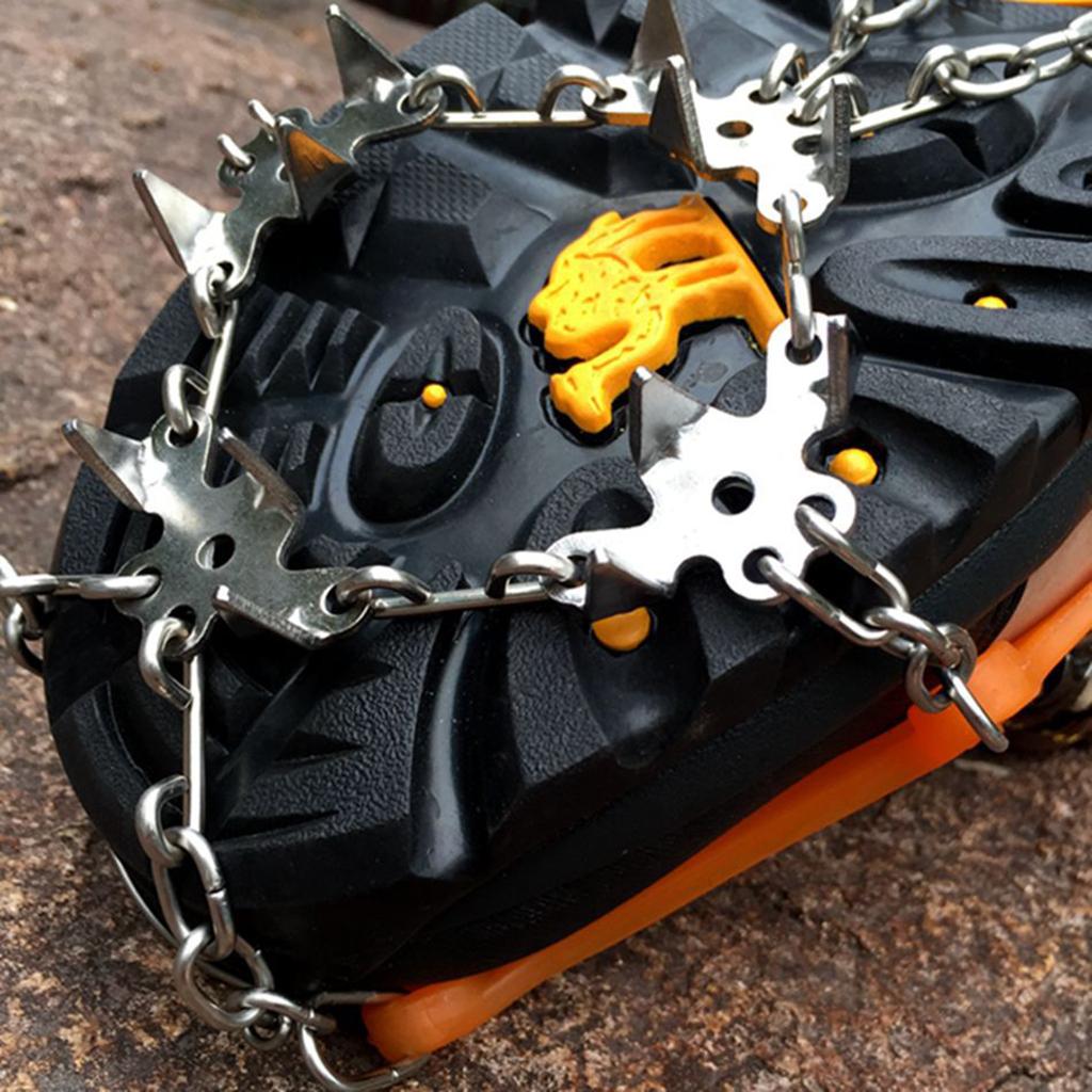 1 Pair Traction Cleats Ski Snow Ice Grip Spike Crampons 18 Teeth Orange L