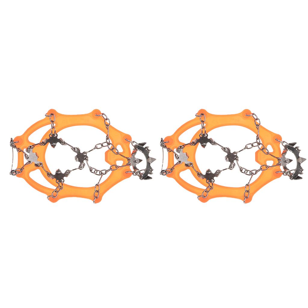 1 Pair Traction Cleats Ski Snow Ice Grip Spike Crampons 18 Teeth Orange L